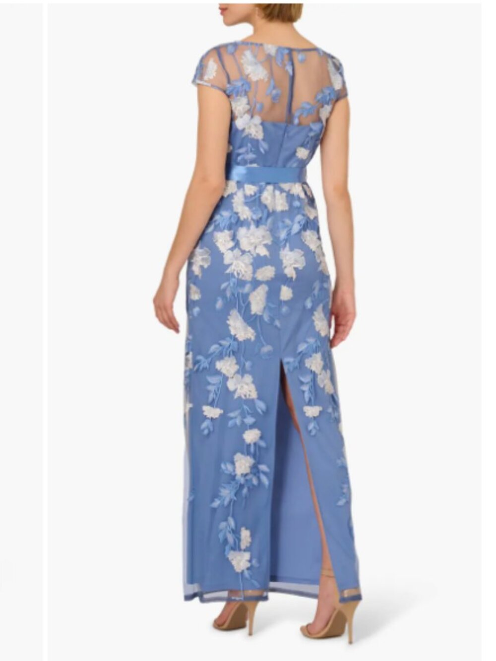 Adrianna Papell Floral Cascading Column Gown French Blue Multi 12 - Picture 2 of 12